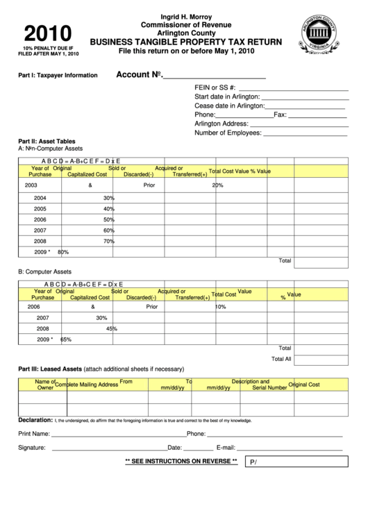 Business Tangible Property Tax Return Form 2010 Printable Pdf Download Business Tangible Property Tax Return Form 2010 Printable Pdf Download