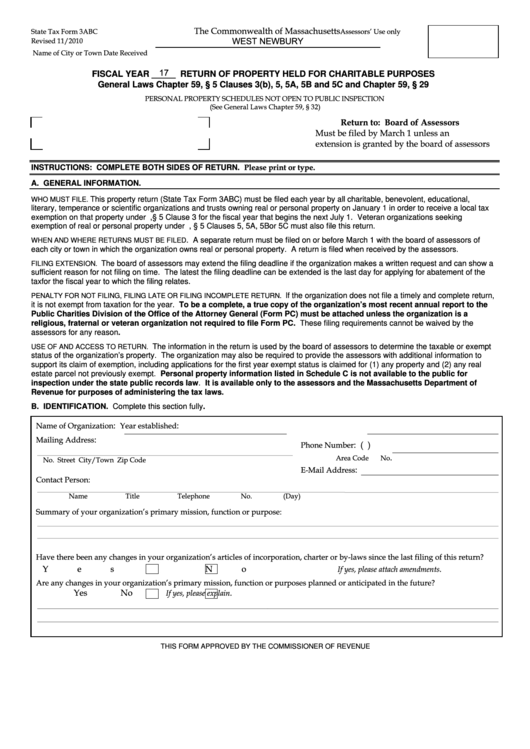 Fillable Form 3abc Return Of Property Held For Charitable Purposes 