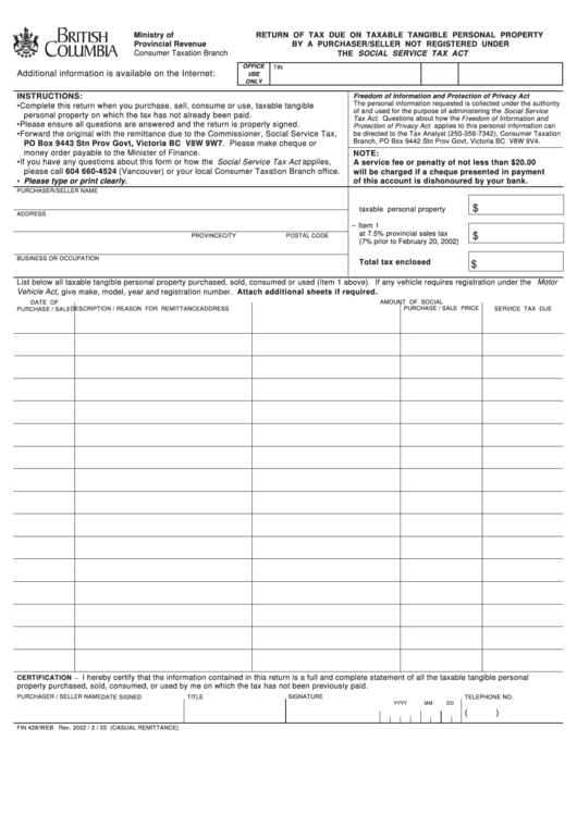 Form Fin 428 Web Return Of Tax Due On Taxable Tangible Personal Form Fin 428 web Return Of Tax Due On Taxable Tangible Personal