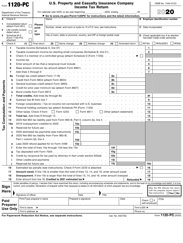 IRS Form 1120 PC Download Fillable PDF Or Fill Online U S Property And 