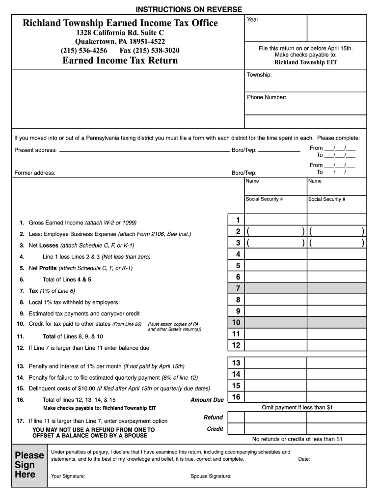 Richland Township Local Tax Fill Online Printable Fillable Blank