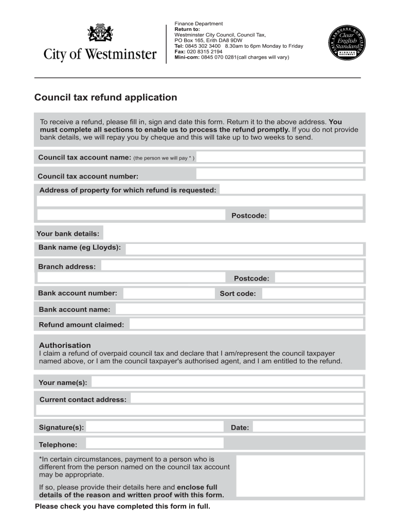 Westminster Council Tax Refund Fill Online Printable Fillable 