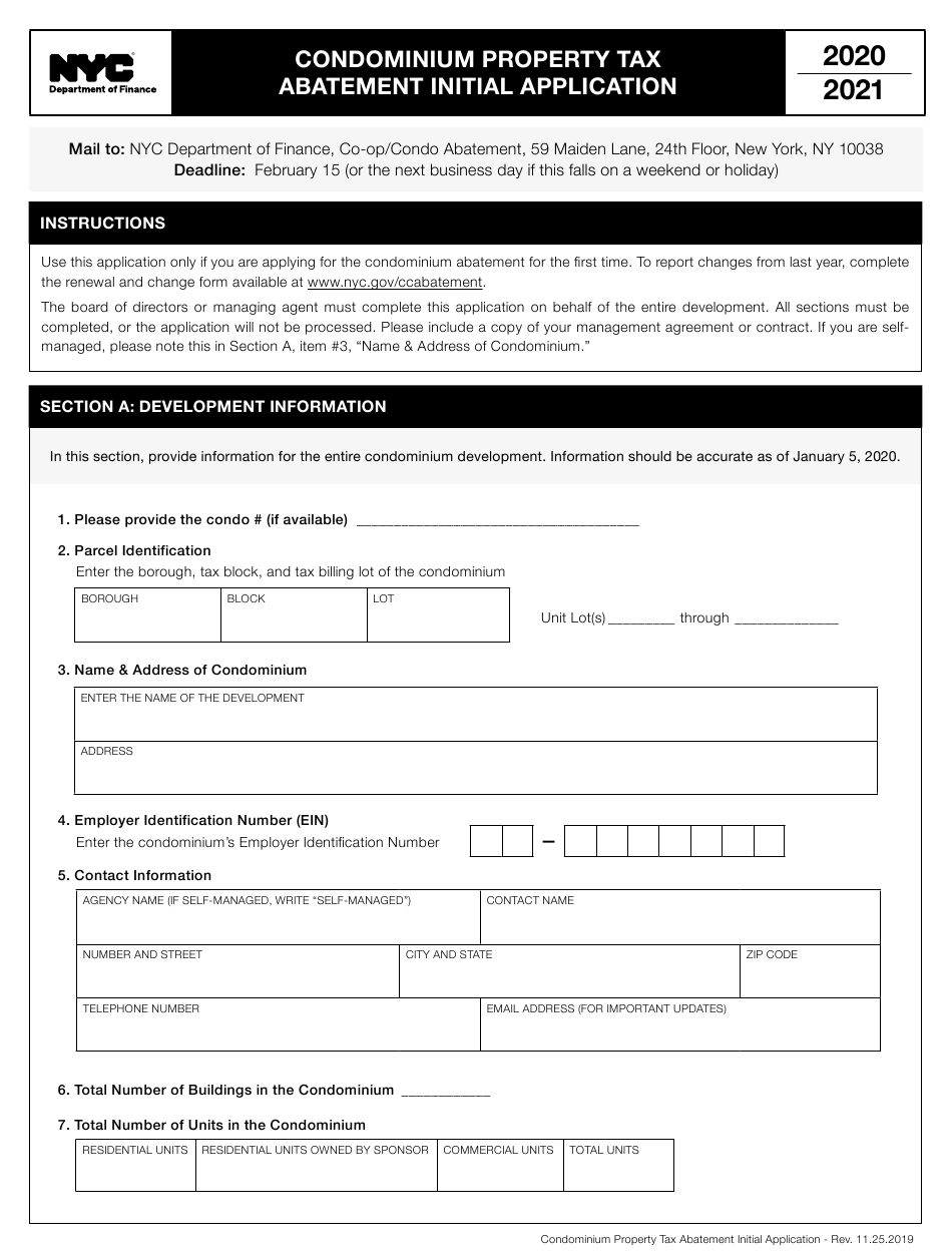 2021 New York City Condominium Property Tax Abatement Initial 2021 New York City Condominium Property Tax Abatement Initial