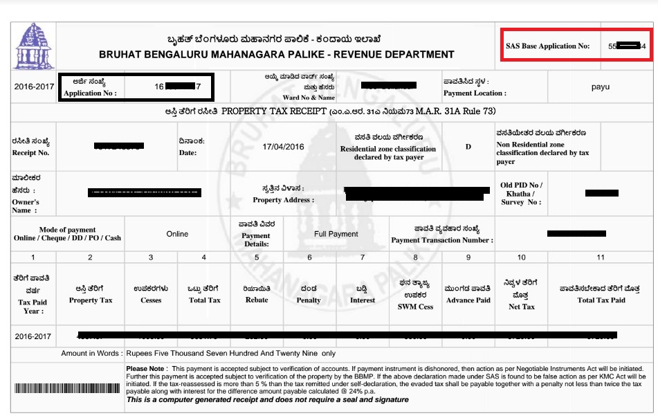 Bbmp Property Tax Receipt Print 2018 19 Property Walls
