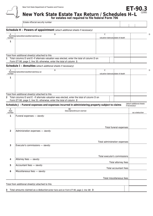 Form Et 90 3 Schedules H L New York State Estate Tax Return 